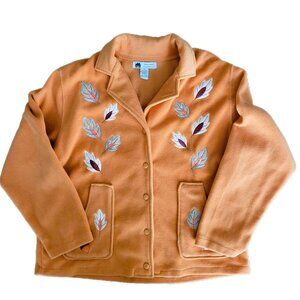 Storybook Knits Embroidered Orange Fall Autumn Jacket with Leaves